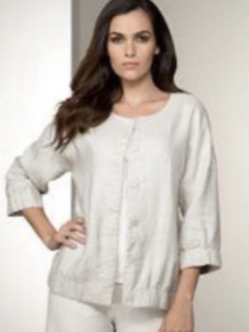 Eileen Fisher Linen Natural Twinkle Linen Woven Snap Front Jacket Size Large
